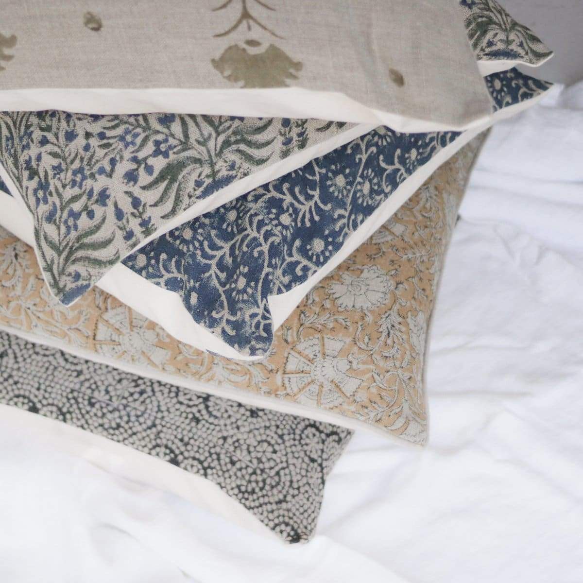 Linen Block Printed Pillow Cover | Fleur Indigo - elsie green - Textiles