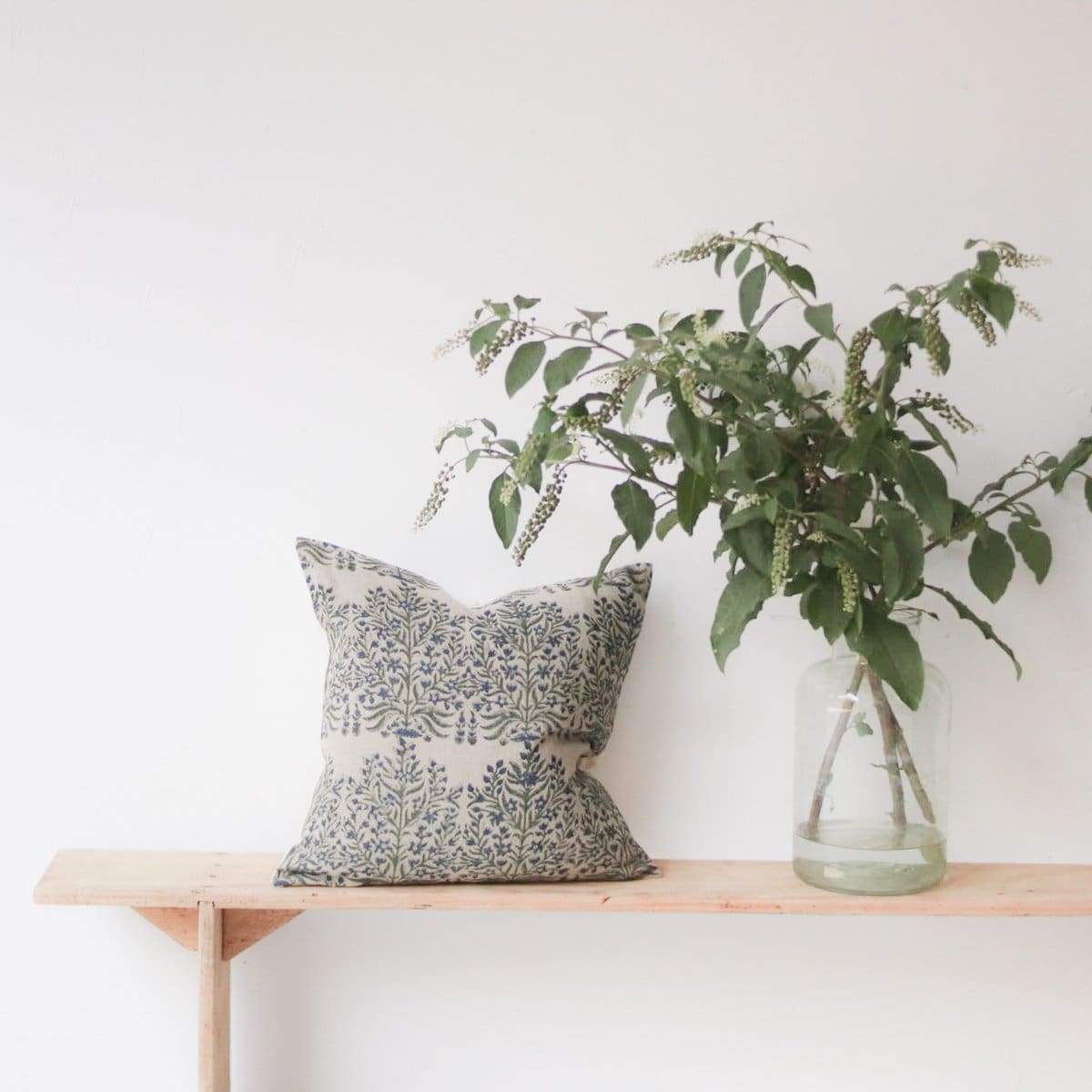 Linen Block Printed Pillow Cover | Fleur Indigo - elsie green - Textiles