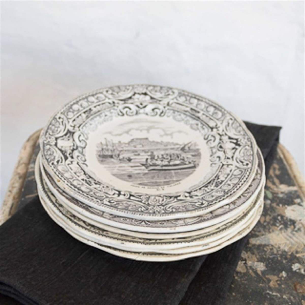 Vintage Black Transferware Plate | Eclectic Set Of 4 - elsie green