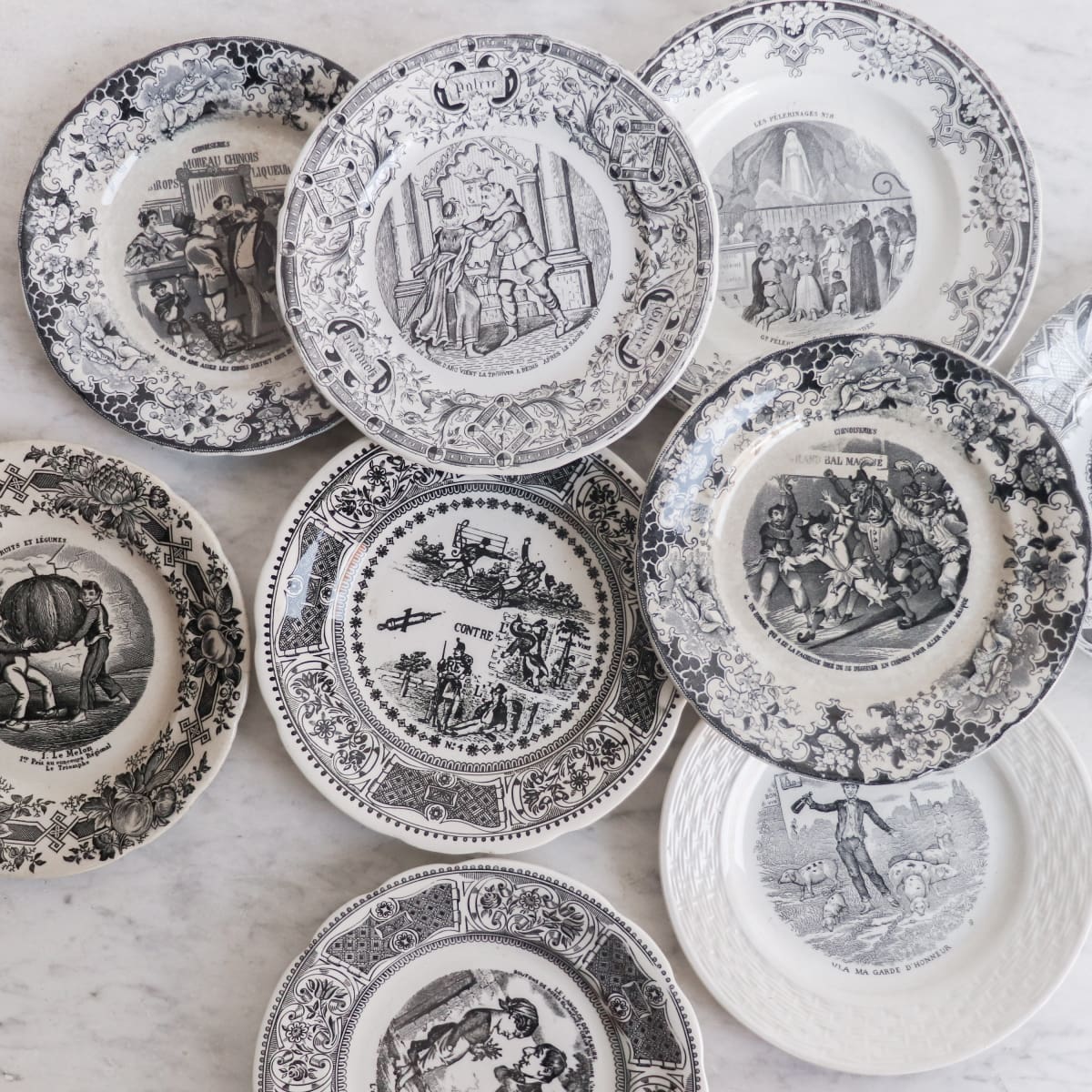 Vintage Black Transferware Plate | Eclectic Set Of 4 - elsie green - The French Kitchen