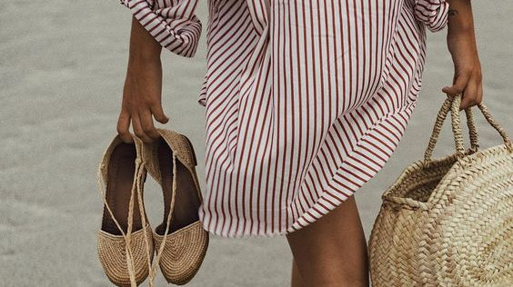 woman in red striped blouse