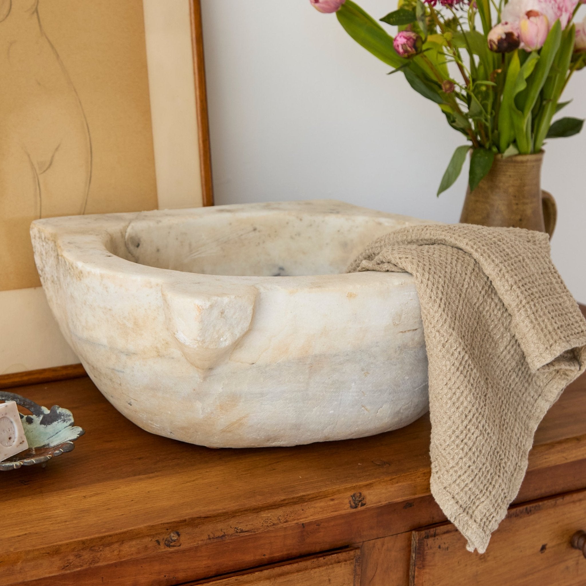 19th Century Carrera Marble Sink - elsie green - furniture