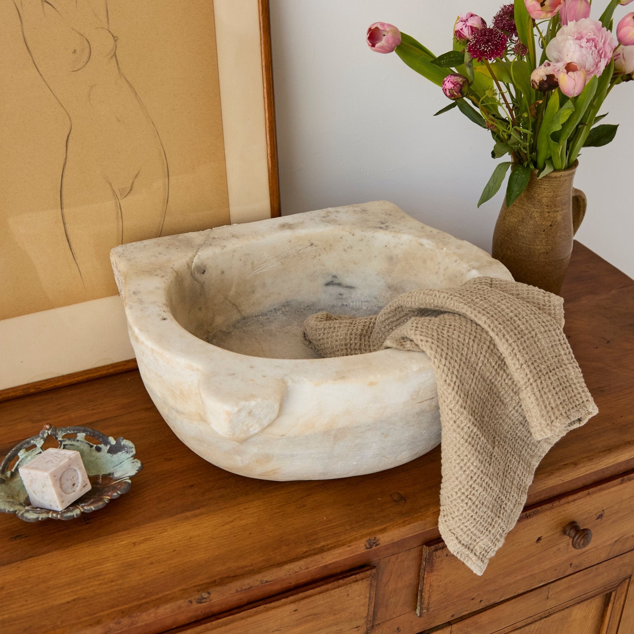 19th Century Carrera Marble Sink - elsie green - furniture