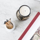 Scented Candle with Silver Wine Coaster and Porcelain Match Caddy - elsie green