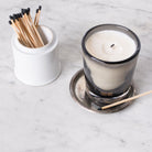 Scented Candle with Silver Wine Coaster and Porcelain Match Caddy - elsie green