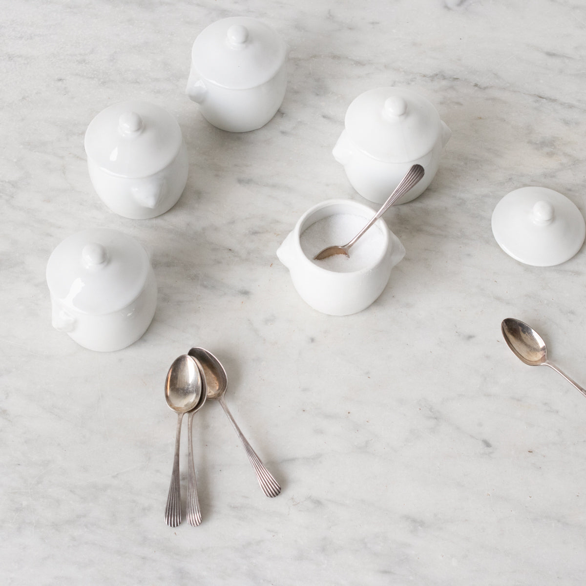 Pots de Creme with Silver Spoon Set of 6 - elsie green
