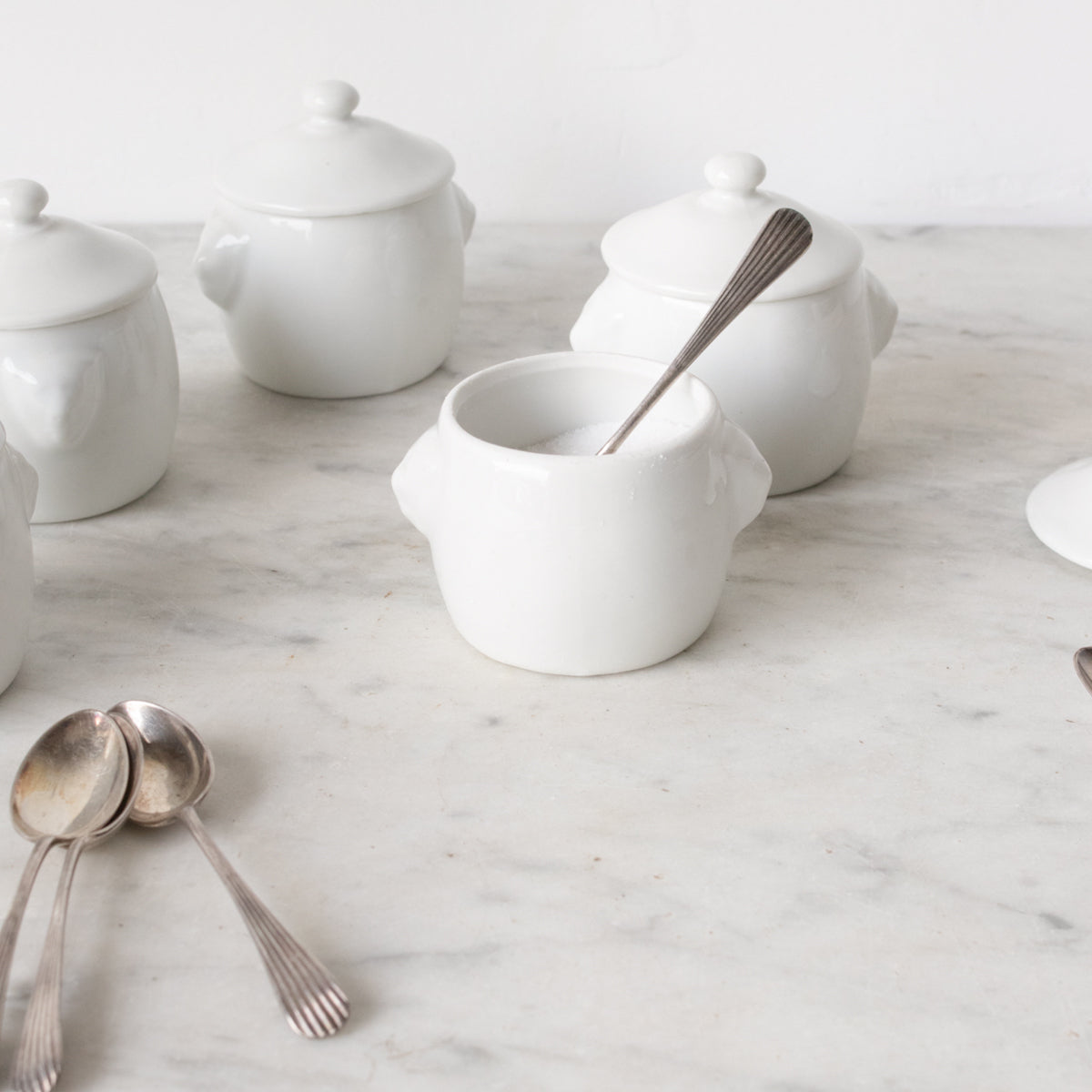 Pots de Creme with Silver Spoon Set of 6 - elsie green
