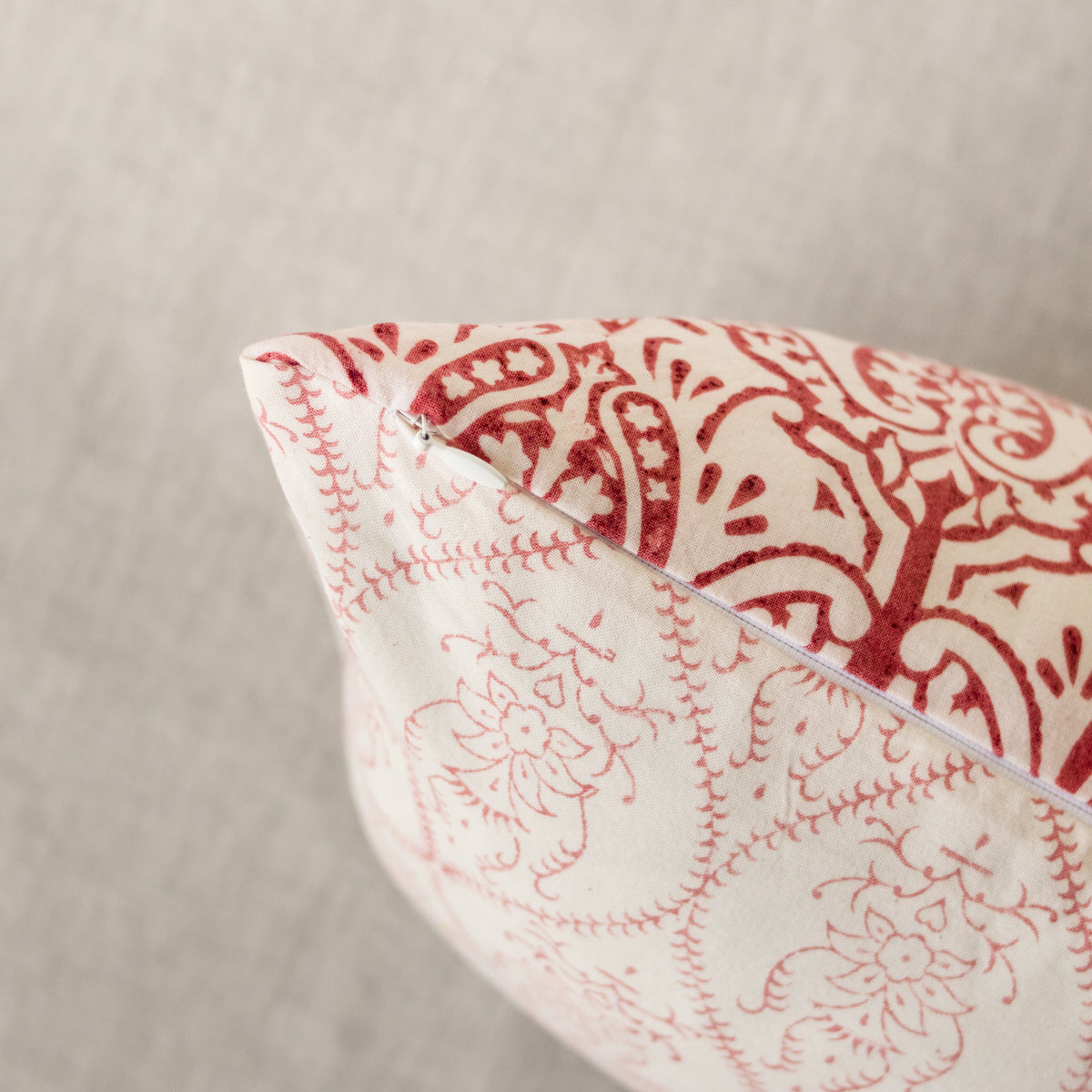Limited Edition Block Print Pillow Cover | Viviane Red Reversing to Dominique Red - elsie green