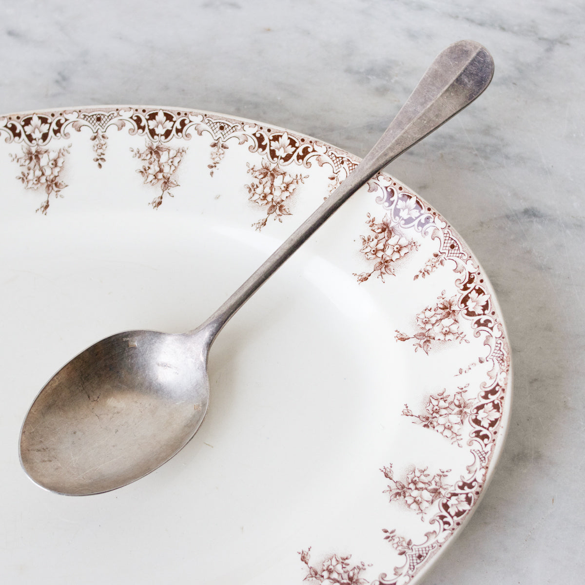 Transferware Platter with Christofle Silver Spoon - elsie green