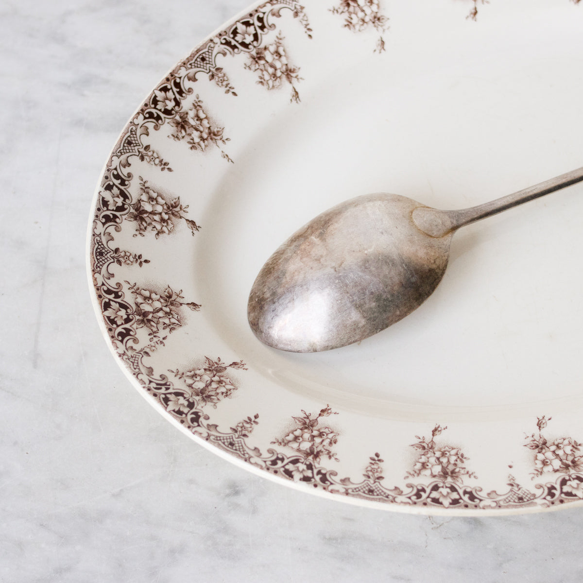 Transferware Platter with Christofle Silver Spoon - elsie green