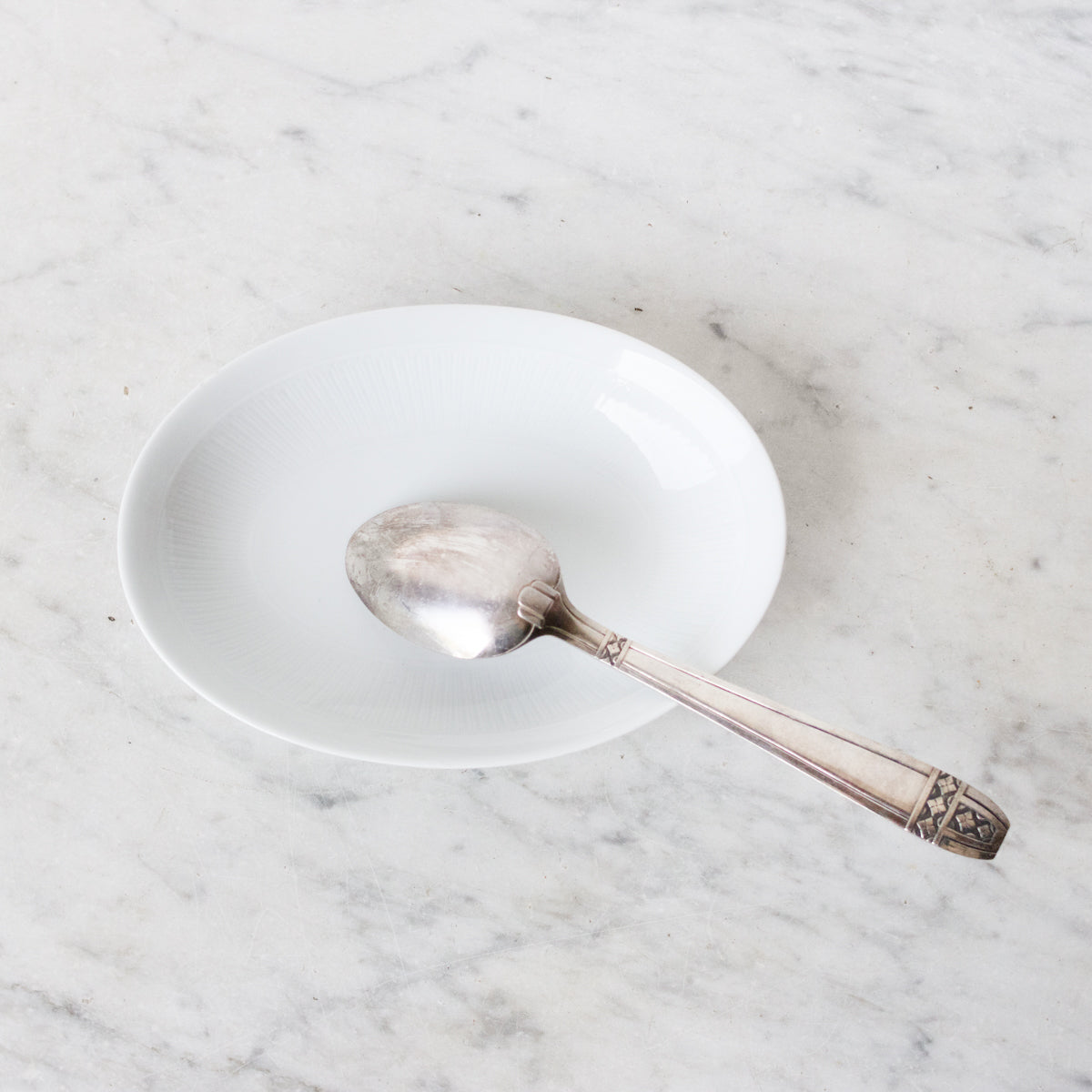 Porcelain Spoon Rest with Silver Spoon - elsie green