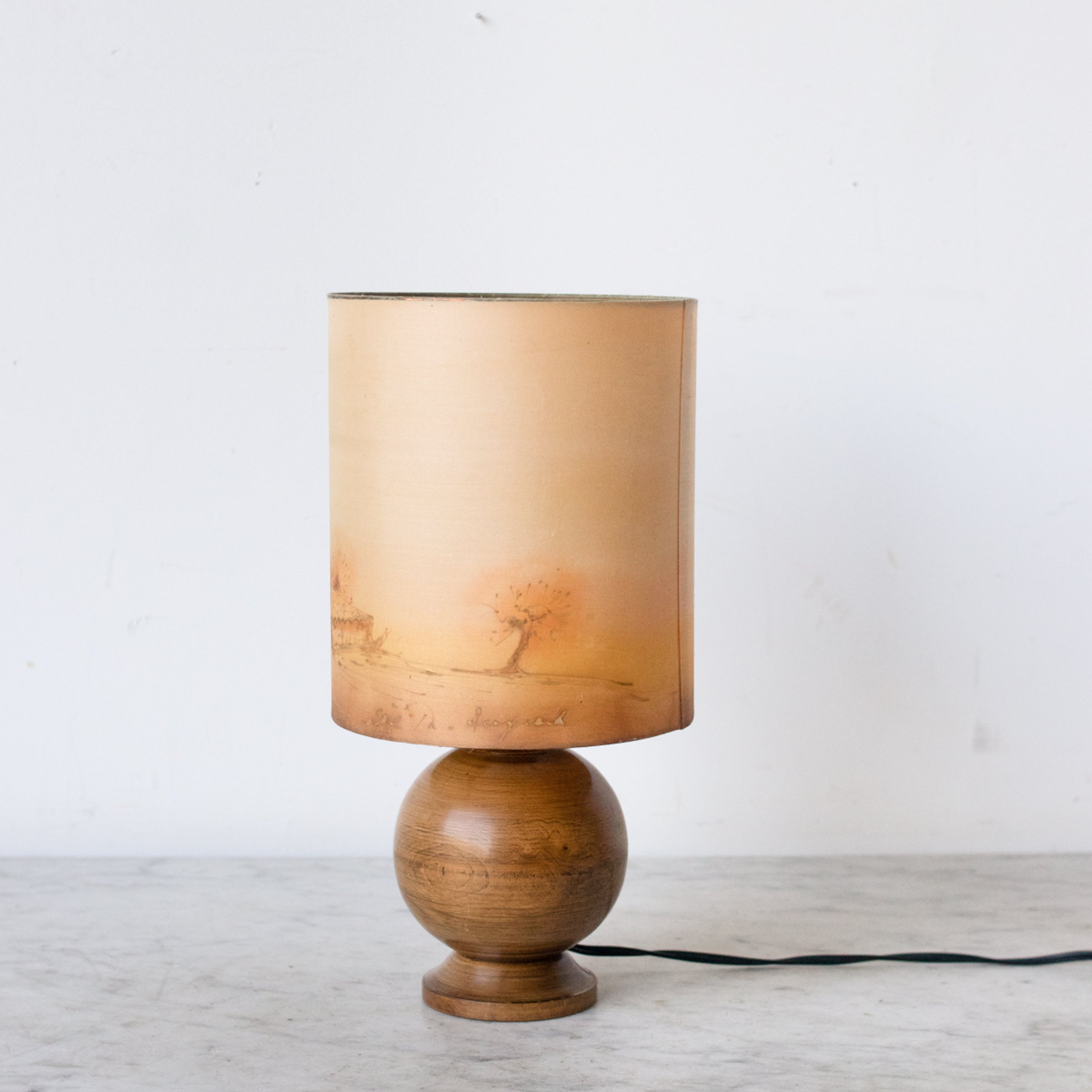 Petite Polished Wood Lamp with Hand Painted Shade elsie green