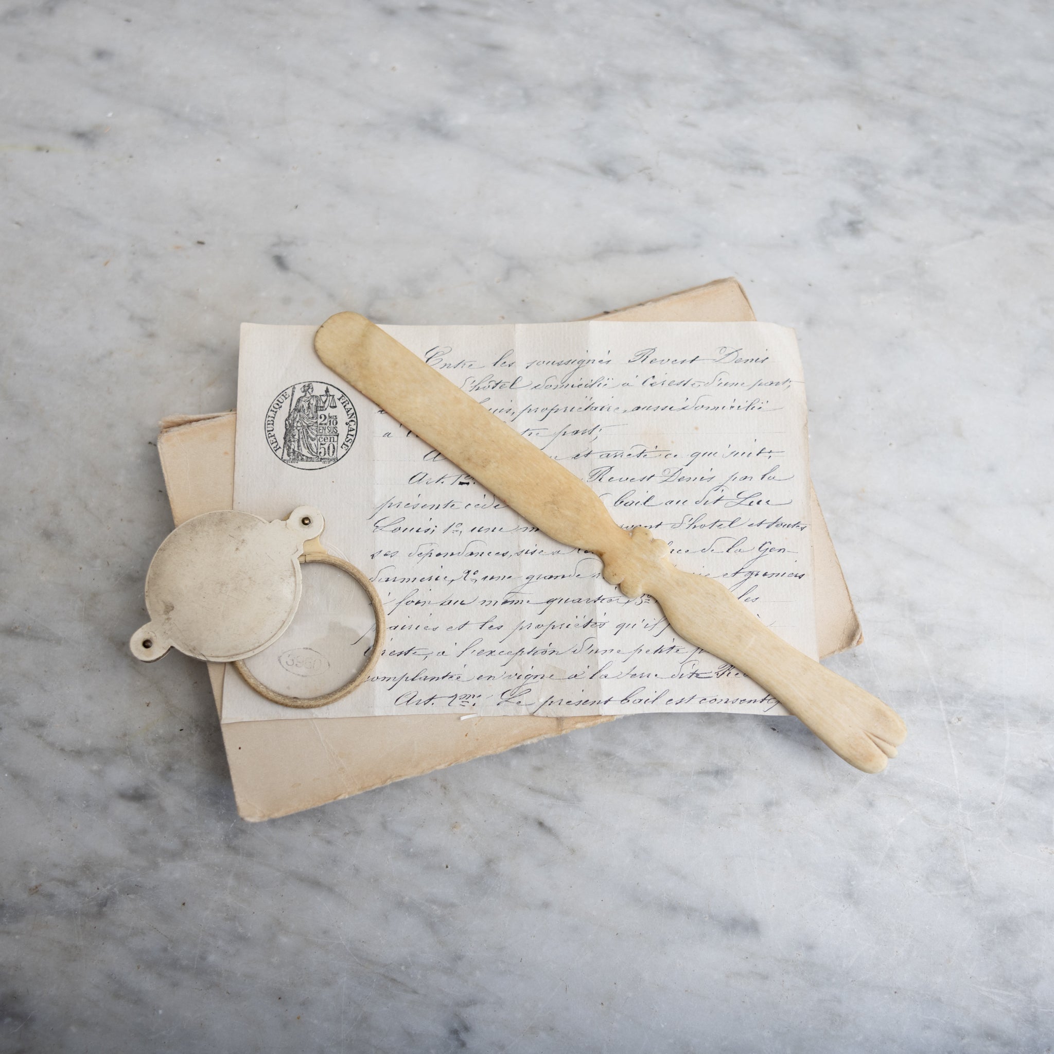 Antique Bone Letter Opener & Magnifying Glass - elsie green - decor
