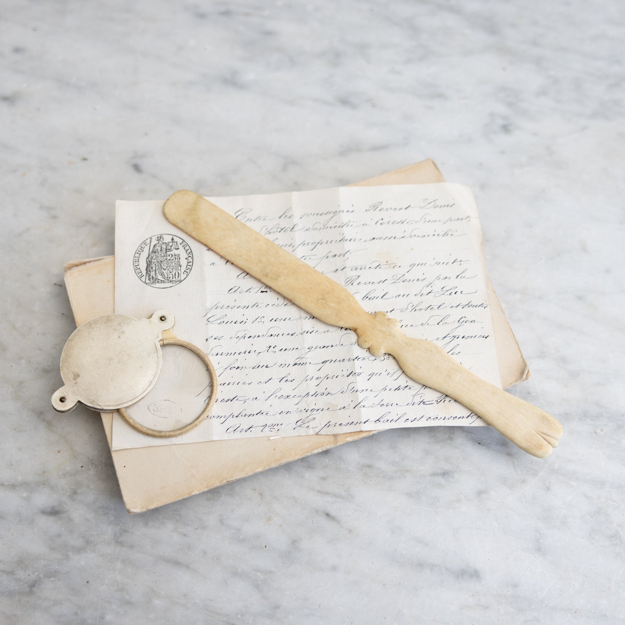 Antique Bone Letter Opener & Magnifying Glass - elsie green - decor