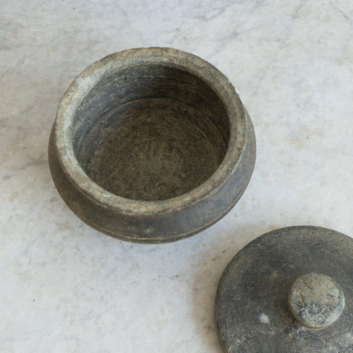 Antique Carved Stone Pot with Lid - elsie green - the french kitchen