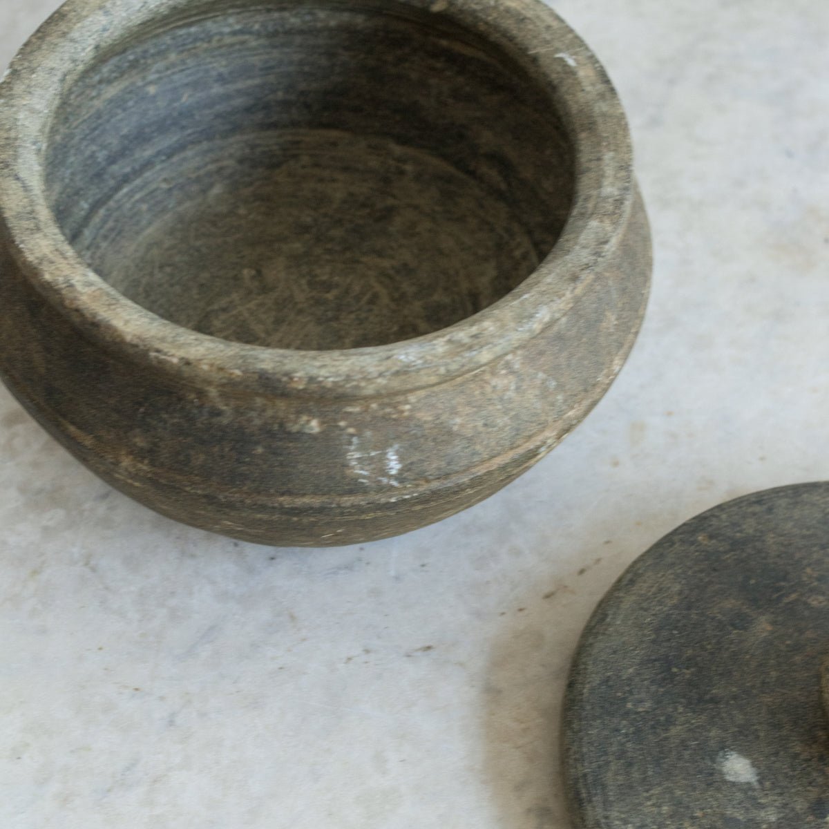 Antique Carved Stone Pot with Lid - elsie green - the french kitchen