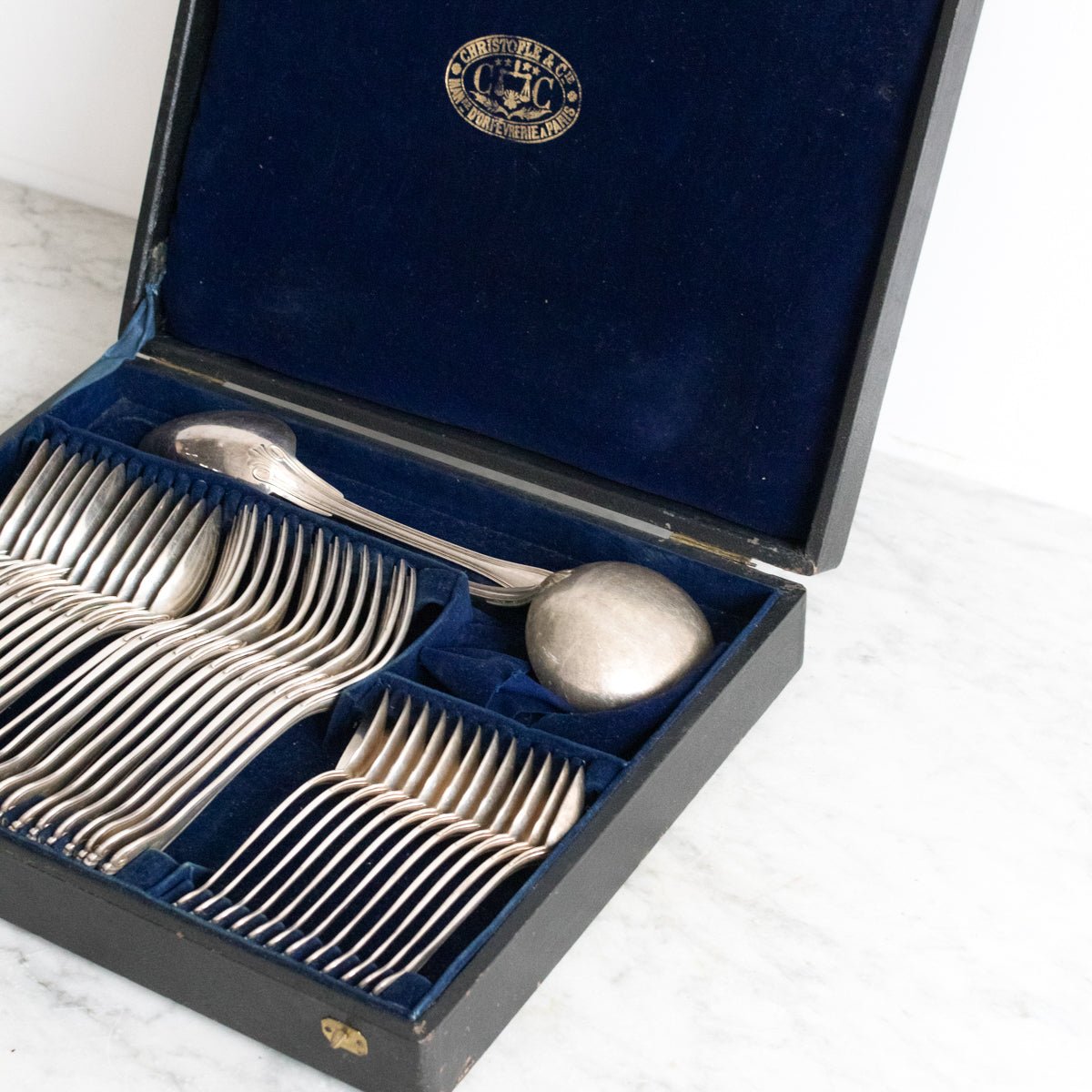 Antique Christofle Flatware Set Of 37 Pieces - elsie green - the french kitchen