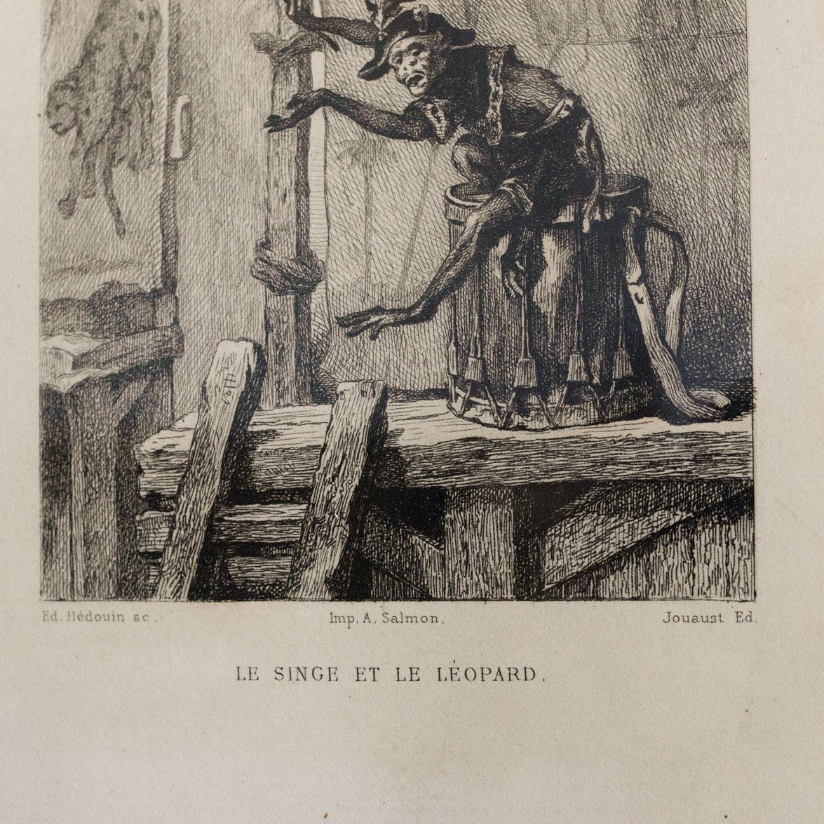 Antique Etching | Le Singe Et Le Leopard - elsie green - Art