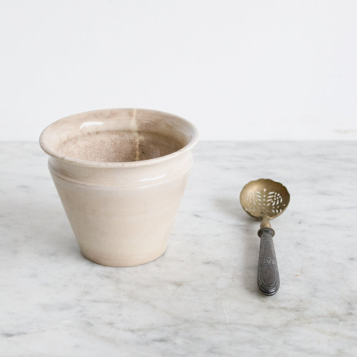 Antique Ironstone Confiture Crock & Brass Spoon - elsie green - the french kitchen