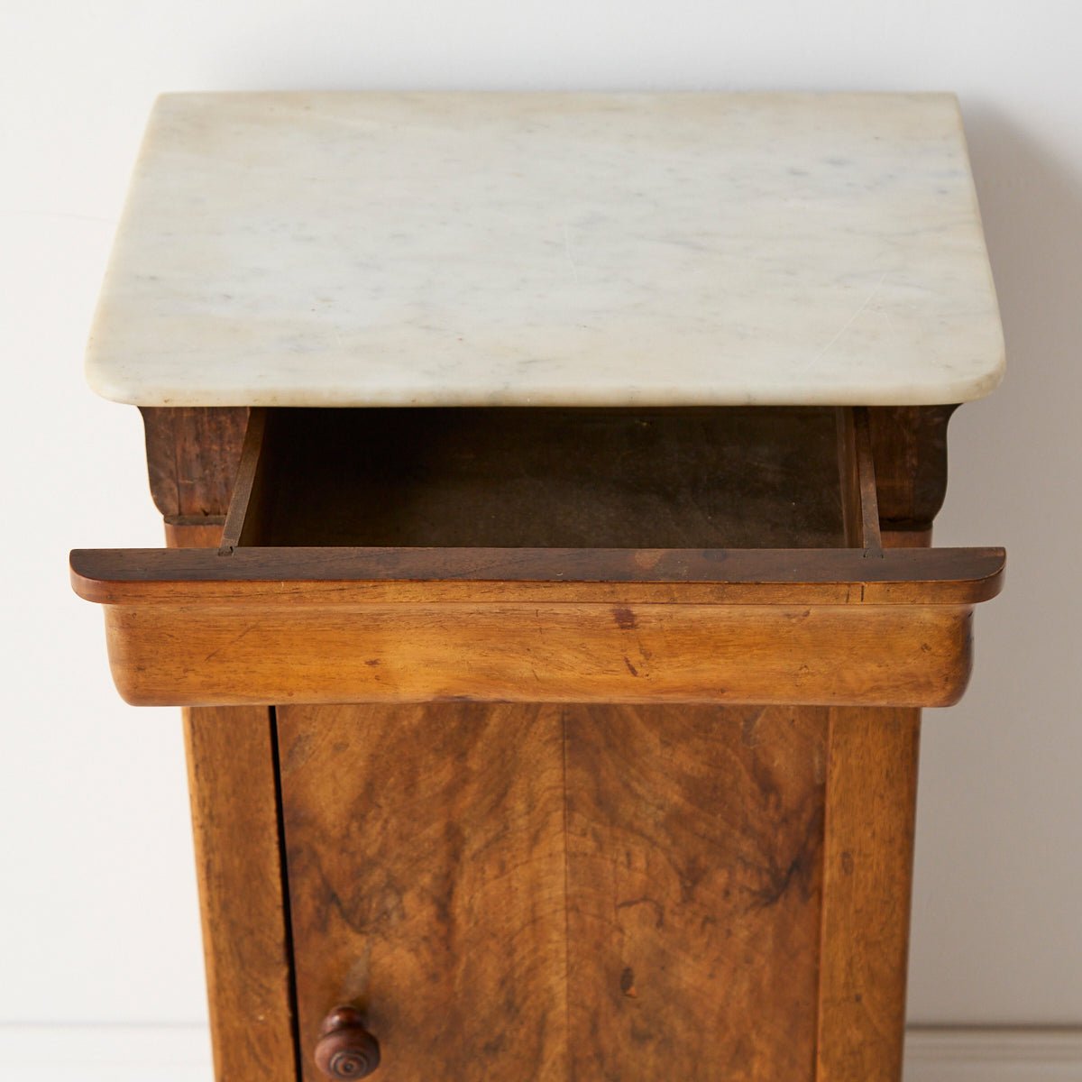 Antique Marble Bedside Table with Book-matched Door - elsie green - furniture