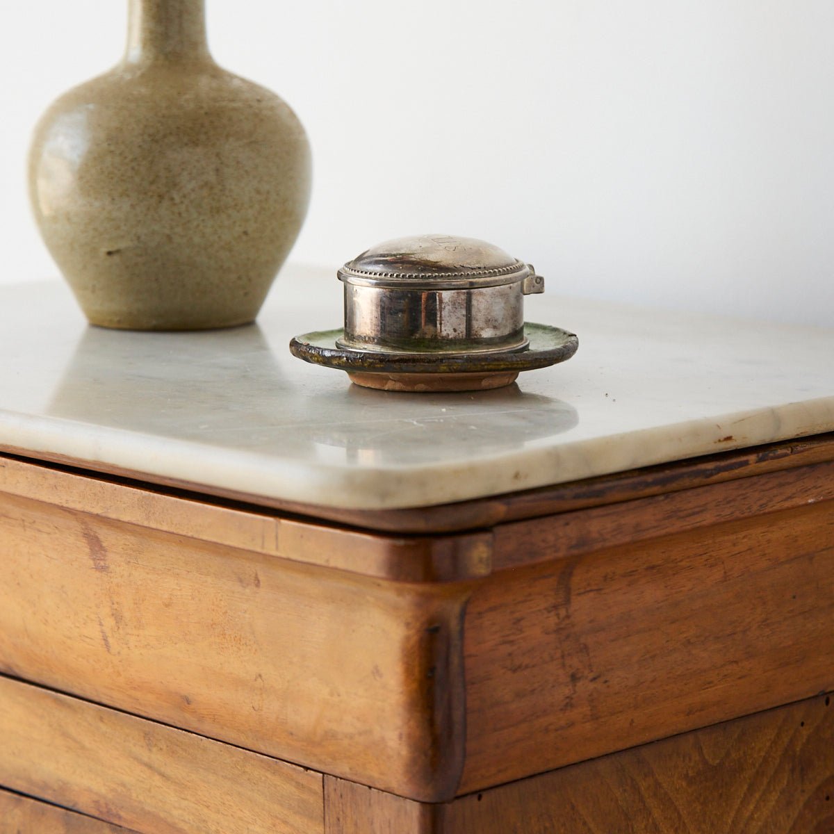 Antique Marble Bedside Table with Book-matched Door - elsie green - furniture