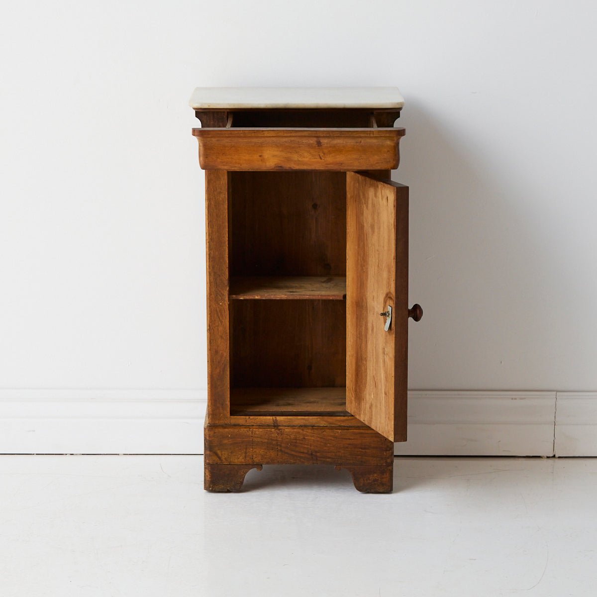 Antique Marble Bedside Table with Book-matched Door - elsie green - furniture