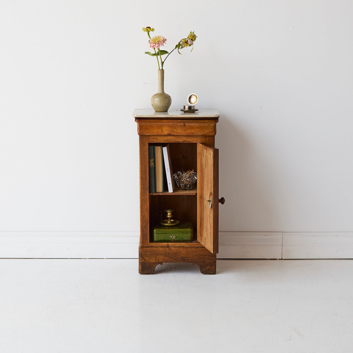 Antique Marble Bedside Table with Book-matched Door - elsie green - furniture