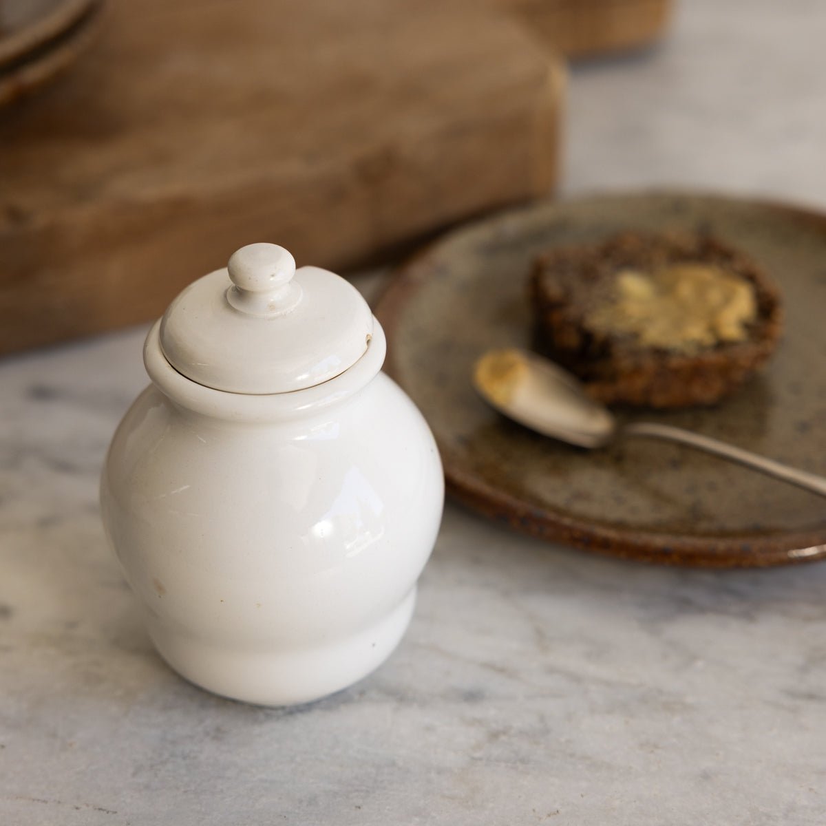 Antique Mustard Pot with Silver Spoon - elsie green - the french kitchen