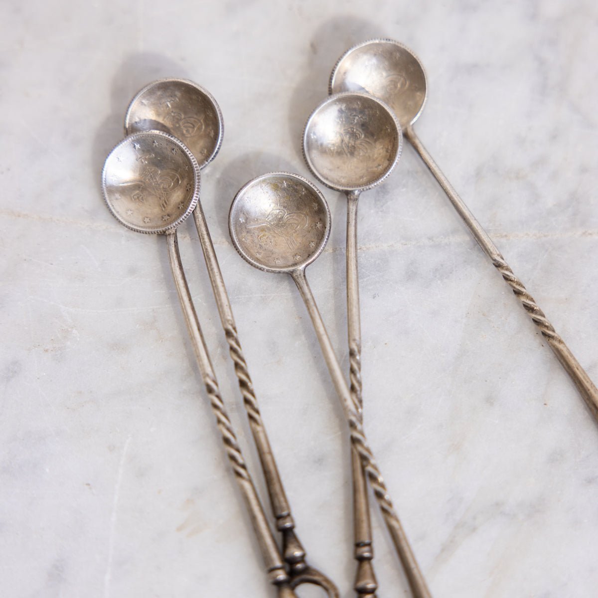 Antique Ottoman Coin Silver Spoon Set of 5 - elsie green - the french kitchen
