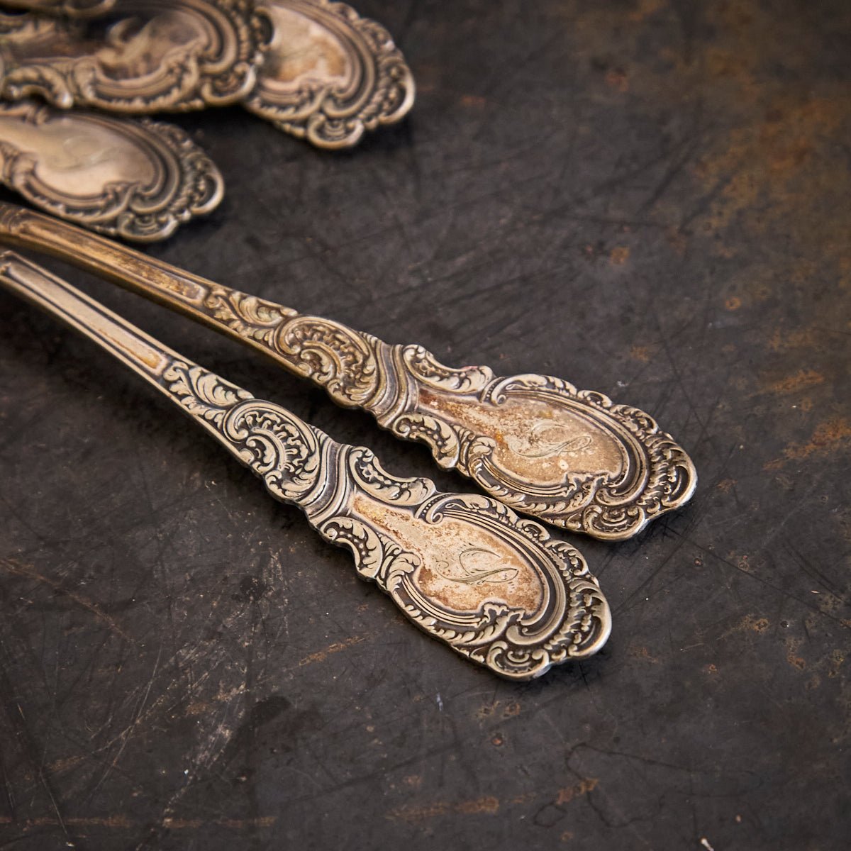 Antique Rogers & Hamilton Monogrammed Spoon Set of 9 - elsie green - the french kitchen