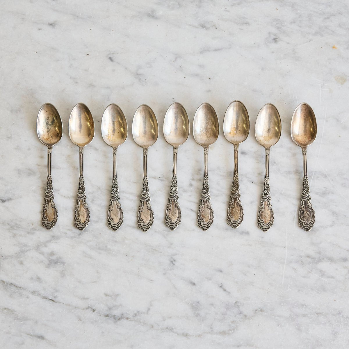 Antique Rogers & Hamilton Monogrammed Spoon Set of 9 - elsie green - the french kitchen