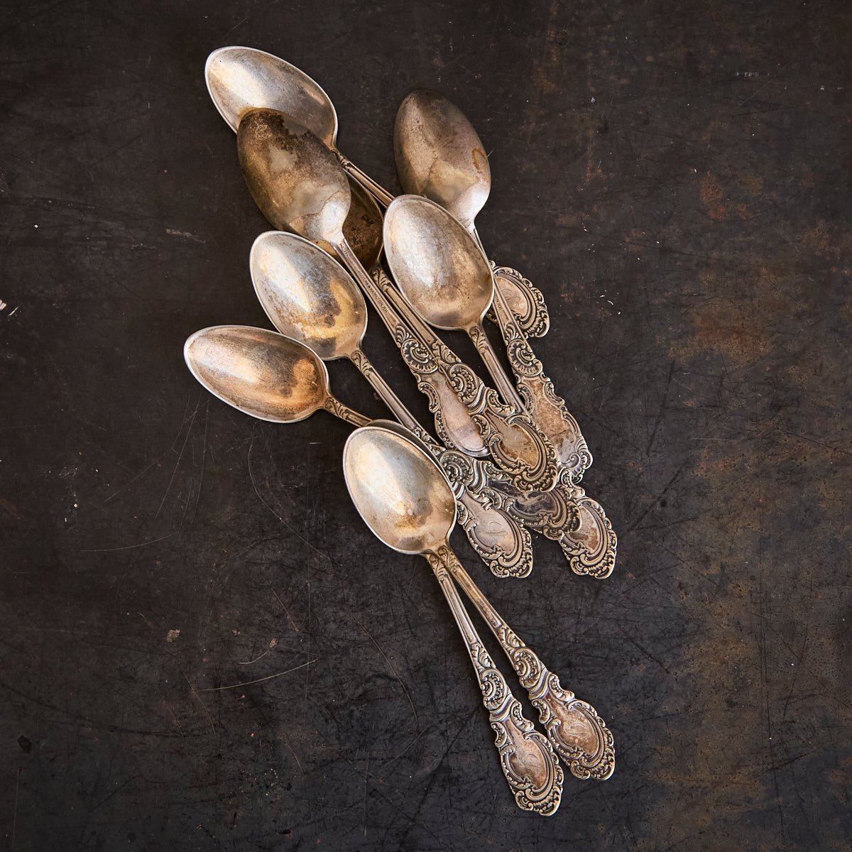Antique Rogers & Hamilton Monogrammed Spoon Set of 9 - elsie green - the french kitchen