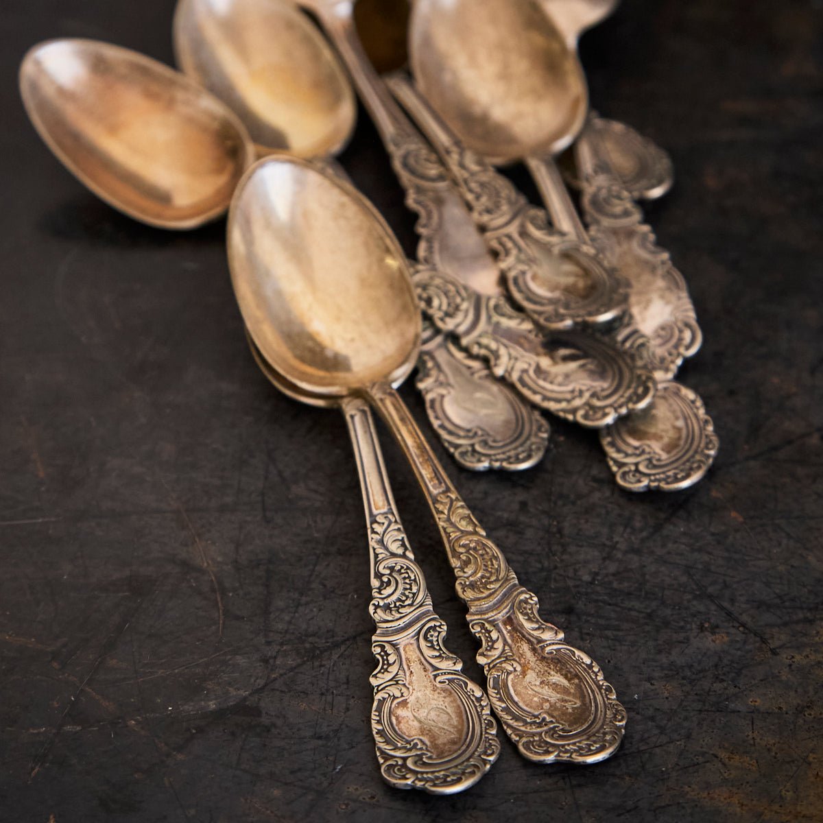 Antique Rogers & Hamilton Monogrammed Spoon Set of 9 - elsie green - the french kitchen