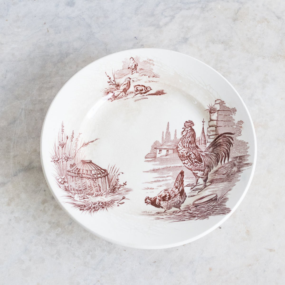 Antique Transferware Cake Plate With Hen & Rooster - elsie green - The French Kitchen