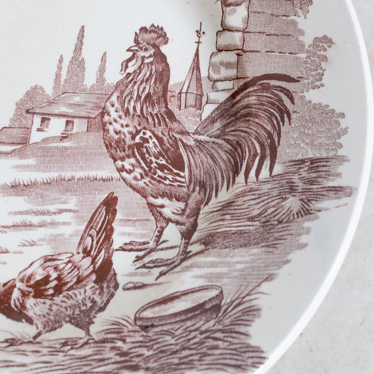 Antique Transferware Cake Plate With Hen & Rooster - elsie green - The French Kitchen