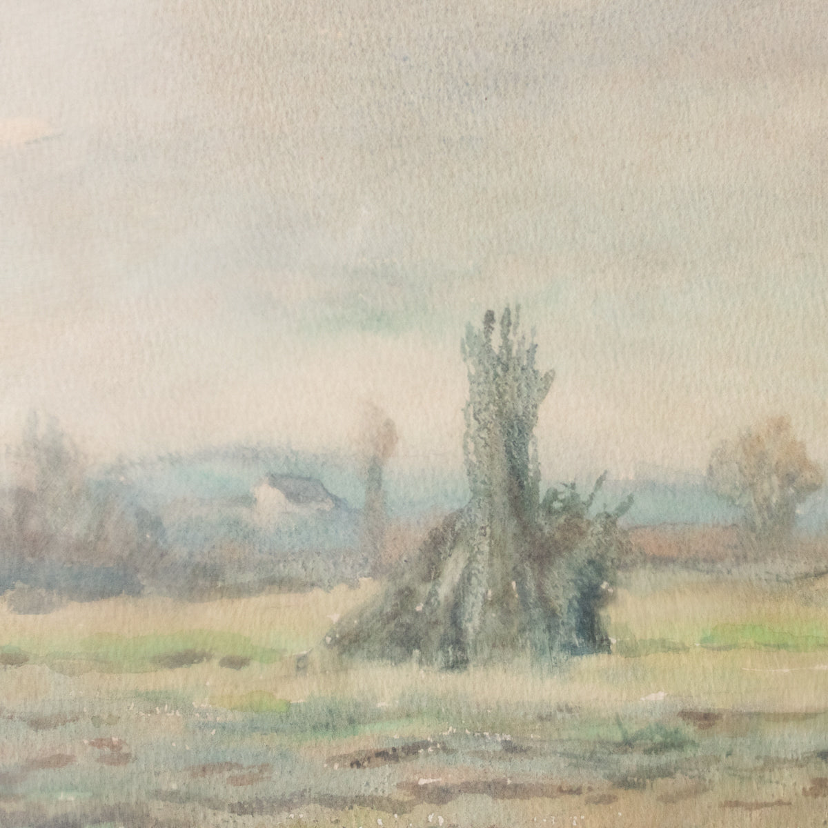 Landscape with Haystacks Watercolor Painting - elsie green