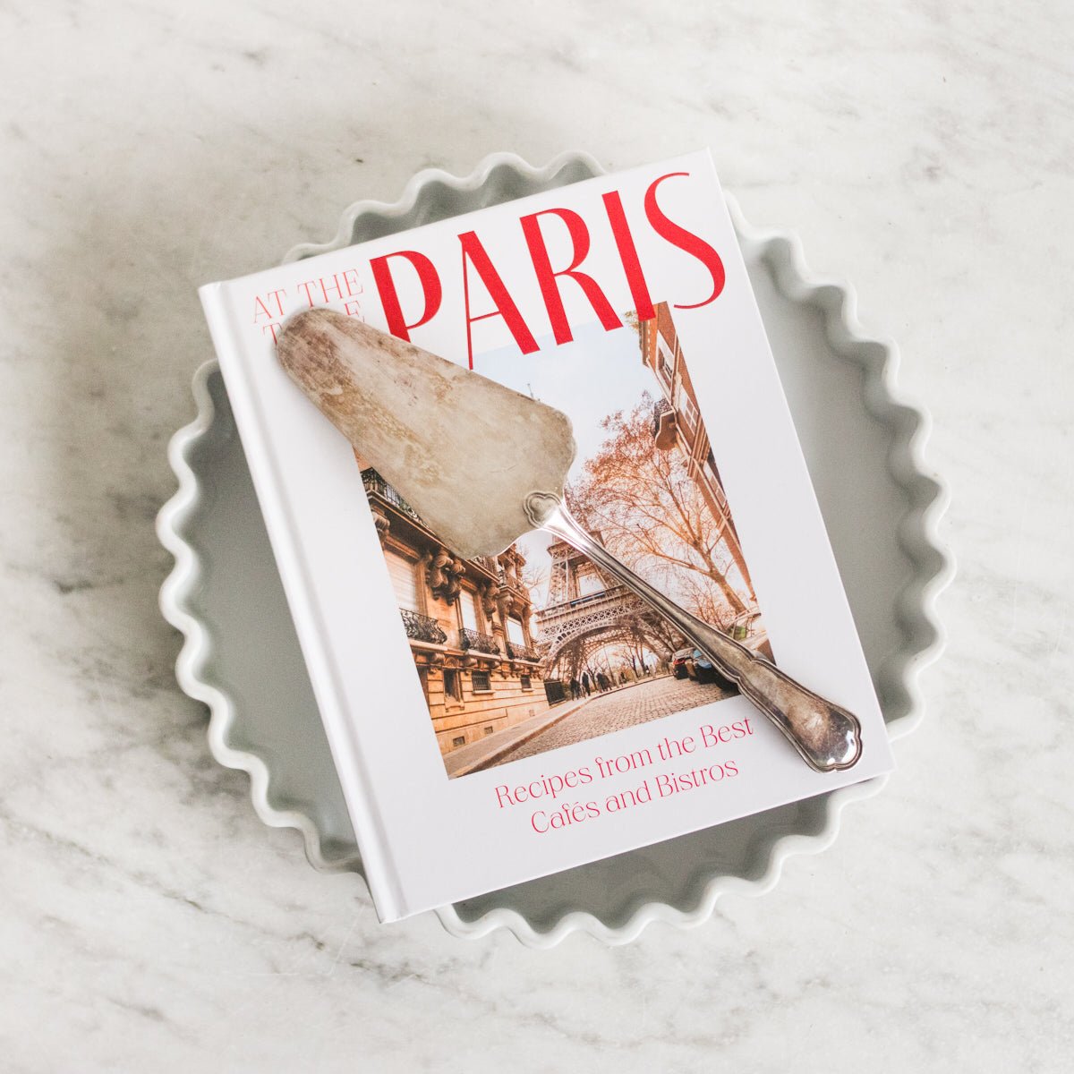 At the Table in Paris Cookbook with Vintage Tart Mold and Tart Server - elsie green - the french kitchen