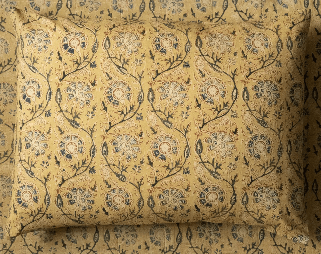 Block Print Pillow Cover | Nidra Gold - elsie green - Textiles