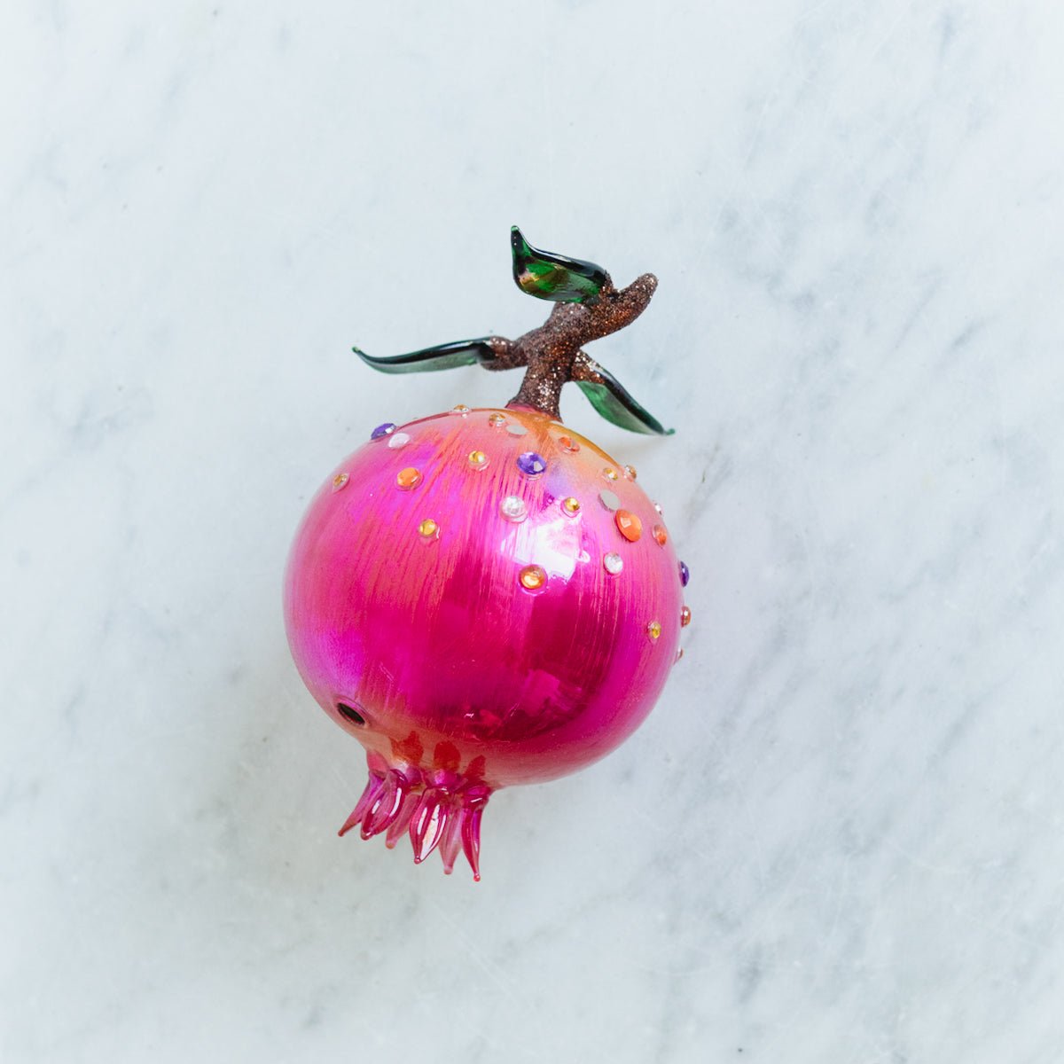 Blown Glass Beaded Pomegranate Ornament - elsie green - decor