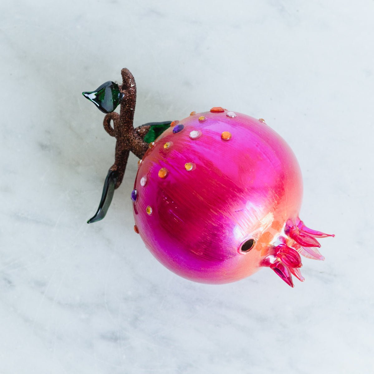 Blown Glass Beaded Pomegranate Ornament - elsie green - decor