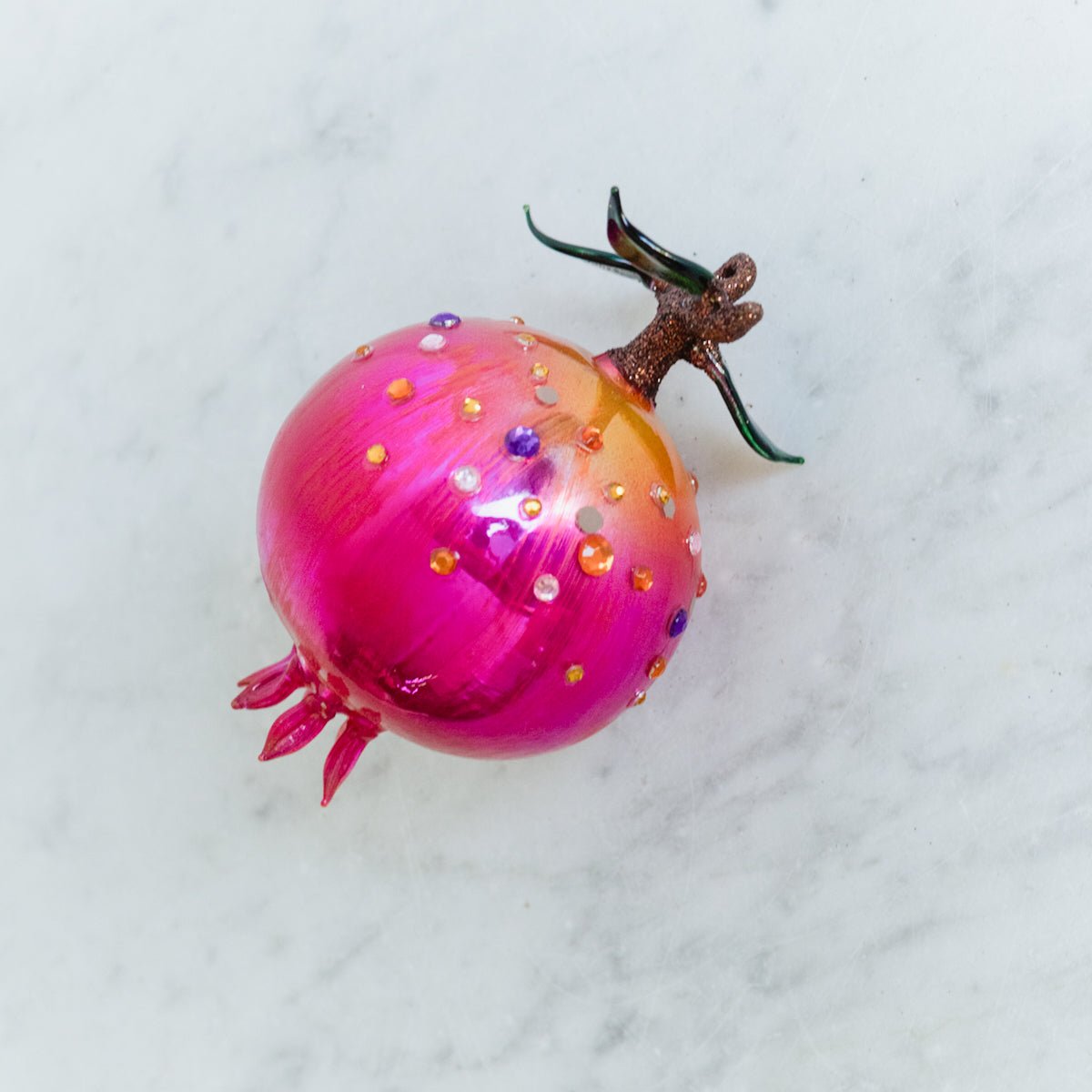 Blown Glass Beaded Pomegranate Ornament - elsie green - decor