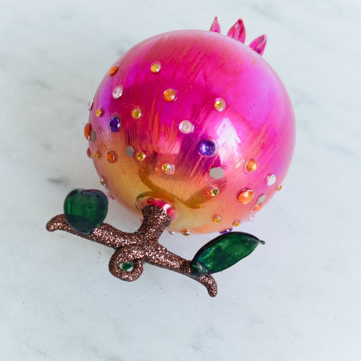 Blown Glass Beaded Pomegranate Ornament - elsie green - decor