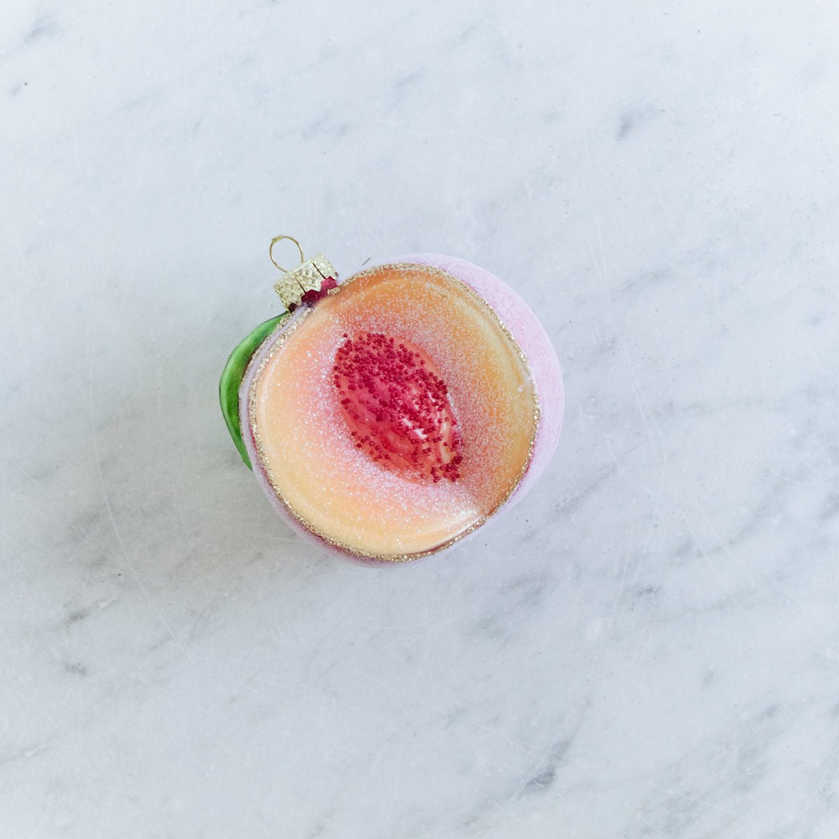 Blown Glass Sugared Peach Ornament - elsie green - decor