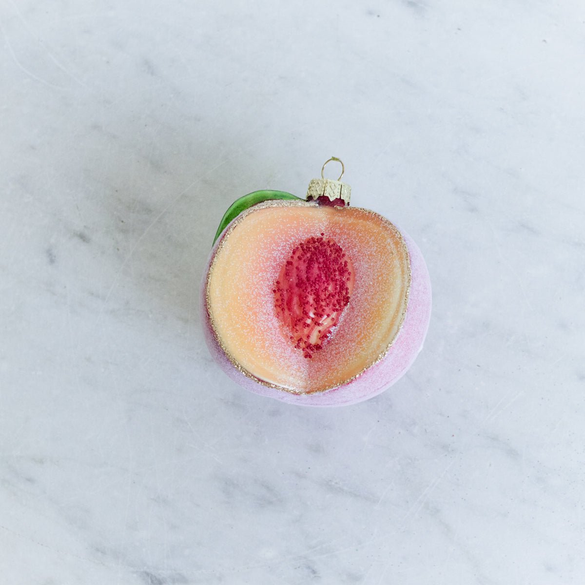 Blown Glass Sugared Peach Ornament - elsie green - decor