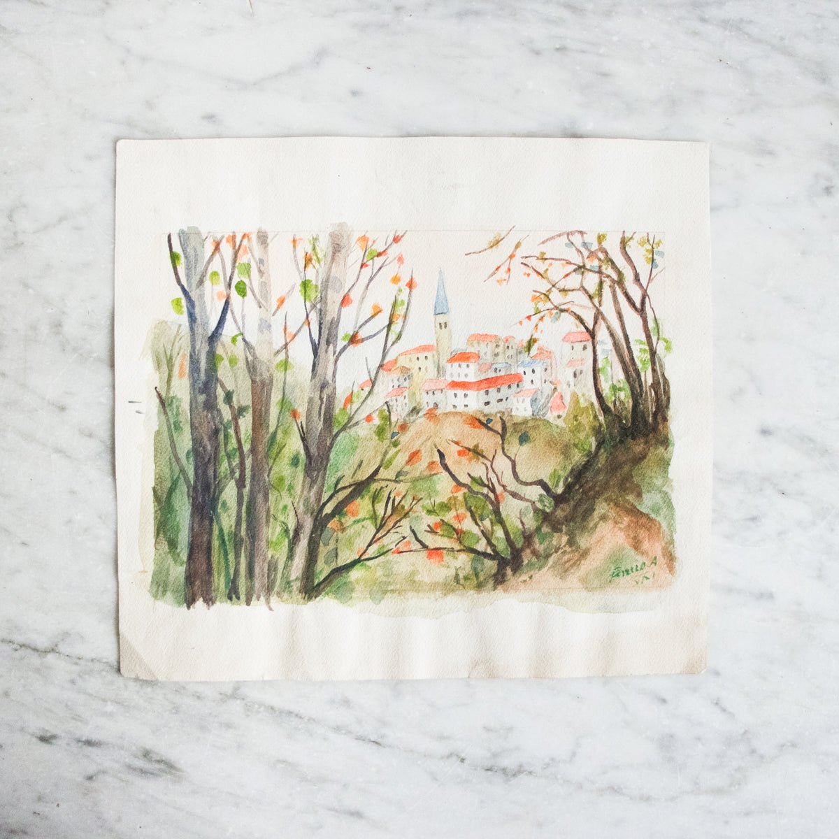 Bourgogne Chateau Watercolor Painting - elsie green - art