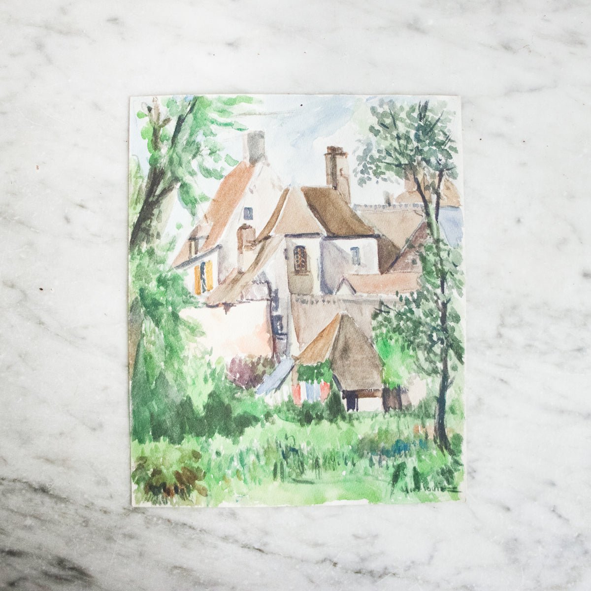 Bourgogne Maison Watercolor Painting - elsie green - art
