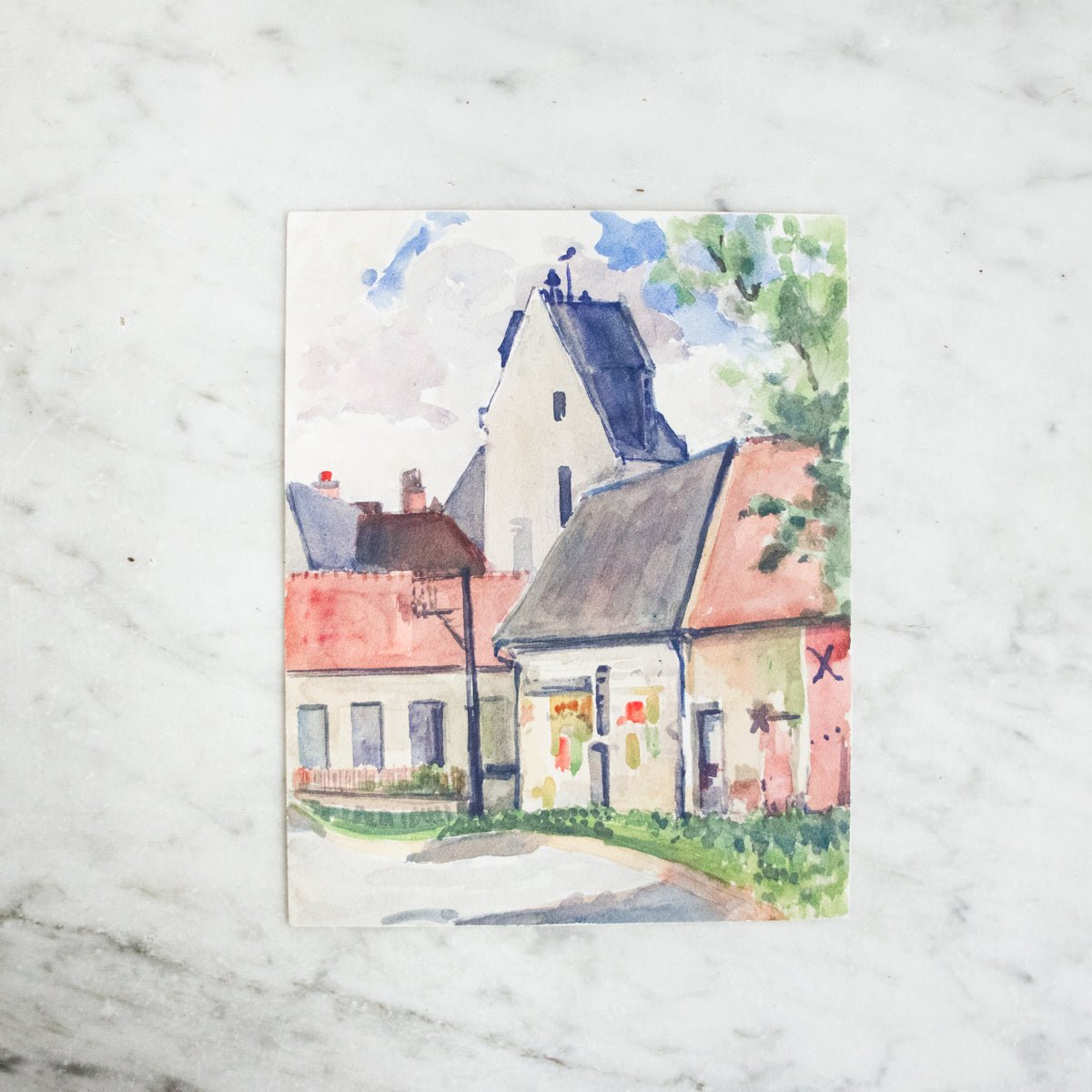 Bourgogne Village Watercolor Painting - elsie green - art