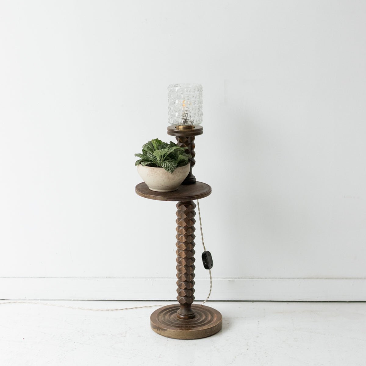 Carved Table with Hurricane Lamp - elsie green - Decor
