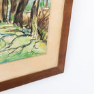 City Park with Walking Figures Watercolor Painting | Dated 1950 - elsie green - art