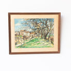 City Park with Walking Figures Watercolor Painting | Dated 1950 - elsie green - art